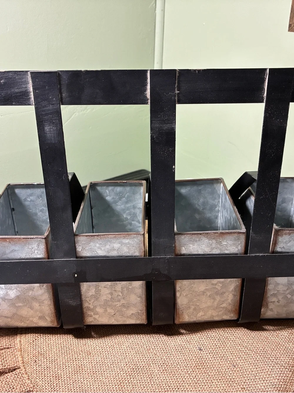 Metal Wall Planter Rack with Galvanized Troughs - Black and Silver
